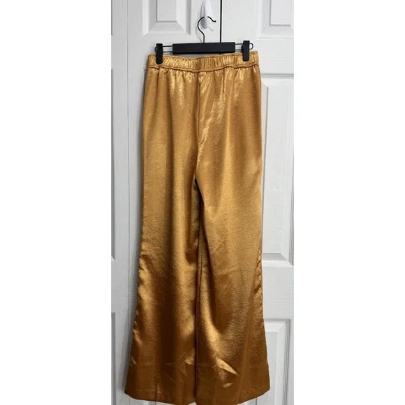 NWT Anthropologie Current Air Satin High-Rise Wide-Leg Pants Women's Small Gold‎ - Picture 4 of 13